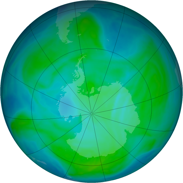 Antarctic ozone map for 11 January 2008